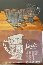 Vtg Jeanette Thumbprint Juice Set With Pitcher And 6 Glasses ~ Original Box