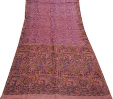 Sushila Vintage Mauve Saree 100 Pure Silk Printed Floral Sari Craft Fabric
