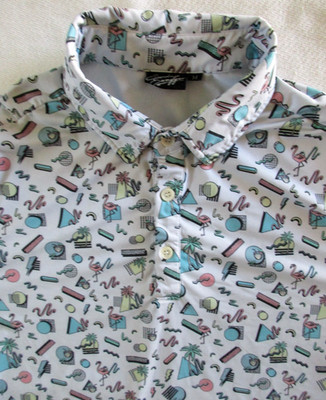Sunday Swagger Shirt Men's M Medium Golf Polo All Over Print Flamingo Palm Trees