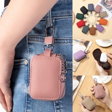 Small Genuine Leather Portable Earphone Case Protective Pouch Bag With Keychain
