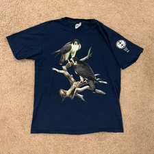 Rare 2000 Peregrine Falcon Roger Tory Peterson Navy Graphic Tee Shirt, Adult M 