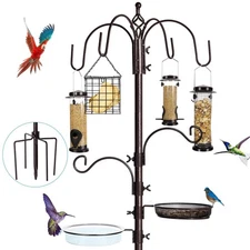 6-Hook Bird Feeding Station Kit, Wild Bird Feeder Stand Pole, Multi-Feeder Ki...