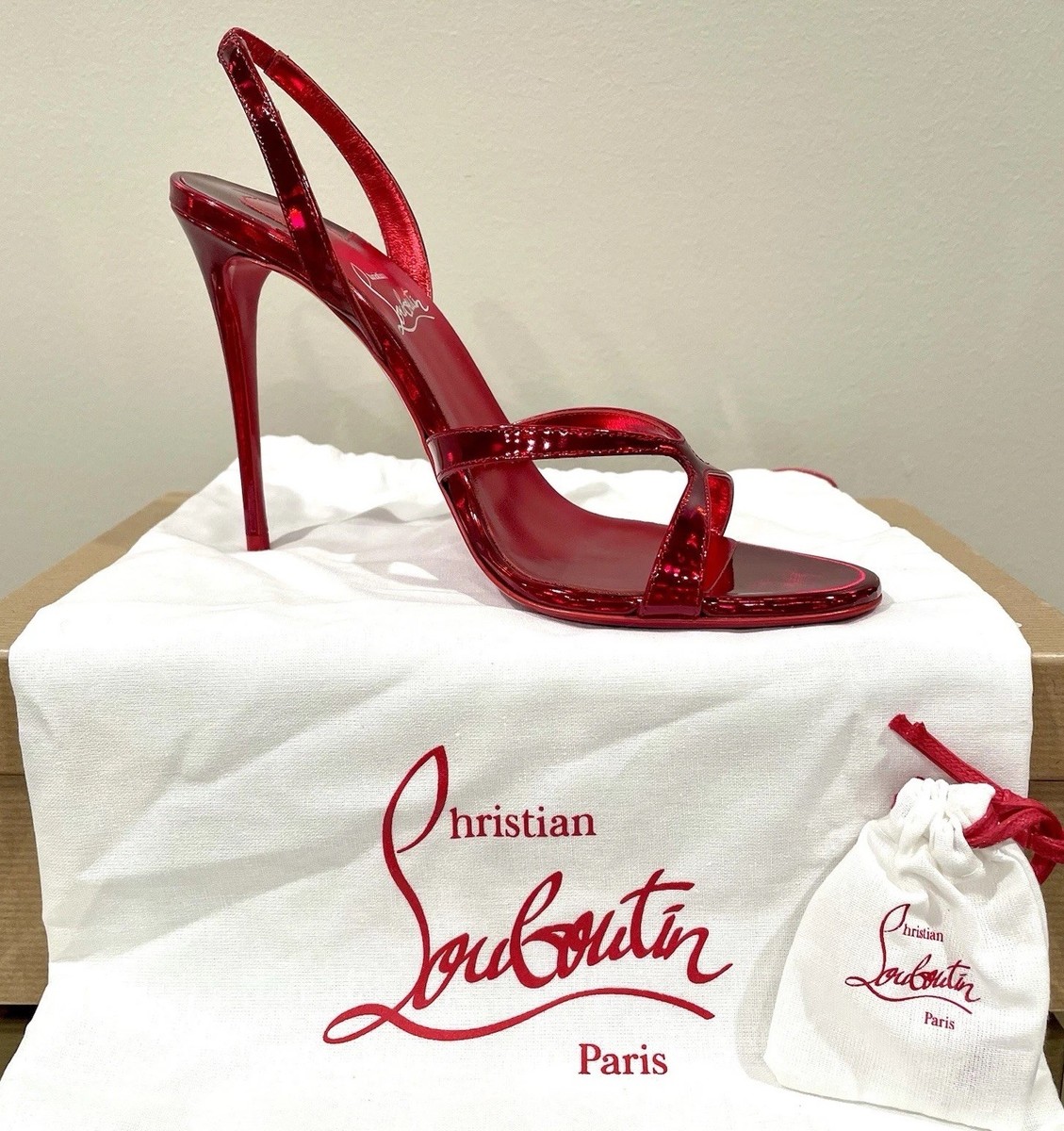 Christian Louboutin Emilie 100 Loubi Red Slingback Heel