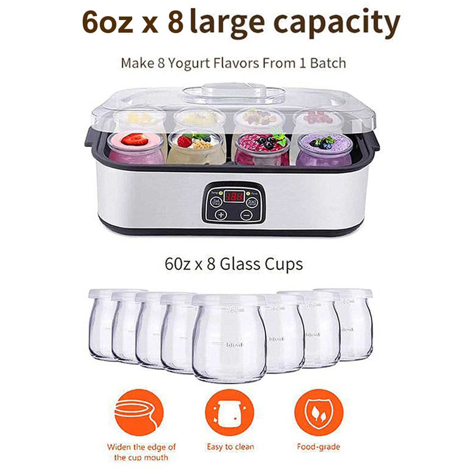 Probiotic Yogurt Maker With Adjustable Temperature Time Cont