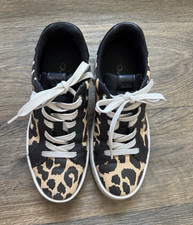 Coach CQ337 Leopard Print Low Top Lace-Up Sneakers Black/Beige Rubber Sole 6