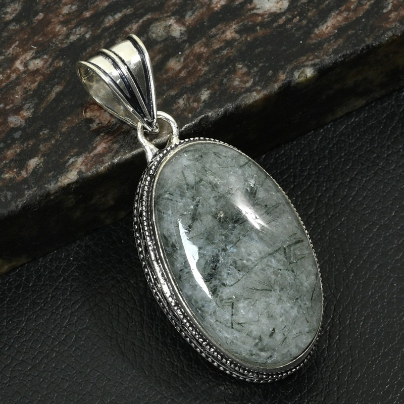 Prehnite Gemstone Handmade Antique Design Pendant Jewelry Gift 2.4" AP-38050