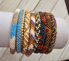 G5 8 PCs Nepal Beaded Bracelets White Gold Seed Bead 7" Average Size FREE SHIP