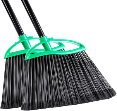 2 Pack Heavy Duty Brooms, 55'' Long Handle Indoor Outdoor Angle Broom Set, Househ