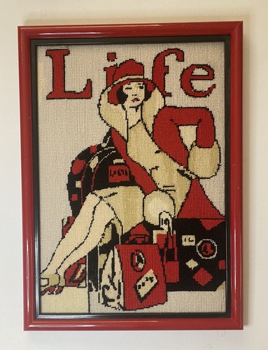 Vintage Flapper Lady Framed Crewel Embroidery Art 1920s Art Deco Style Life - Picture 2 of 24