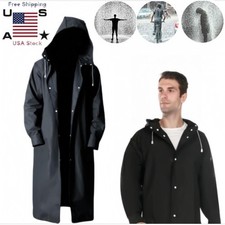 Men Black Waterproof Long Raincoat Hooded Trench Jacket Outdoor Hiking Rain Coat
