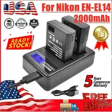 2X EN-EL14 EN-EL14a Battery & LCD Dual Charger For Nikon D3300 D3200 D5100 D5600