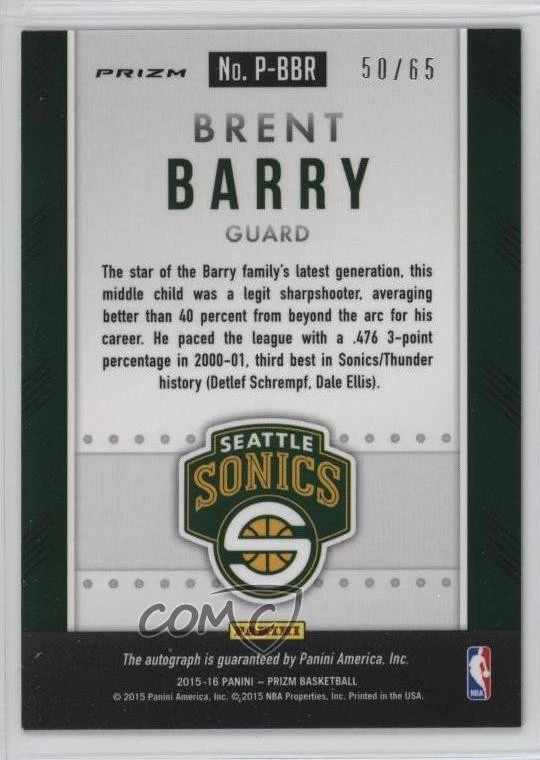 2015-16 Panini Prizm Auto Orange Prizm /65 Brent Barry #P-BBR Auto - Image 2 of 2