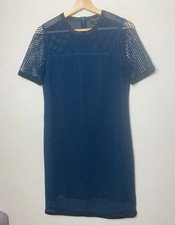 Rag & Bone LUNA Mesh Shift Dress Lined Short Sleeve Size XS Navy Silk Perforated