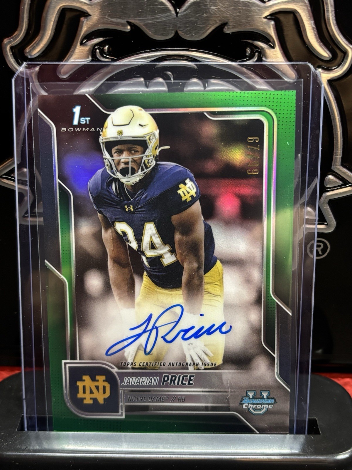 Jadarian Price 2025 Bowman Chrome U 1st True Green Auto /99 Notre Dame! 