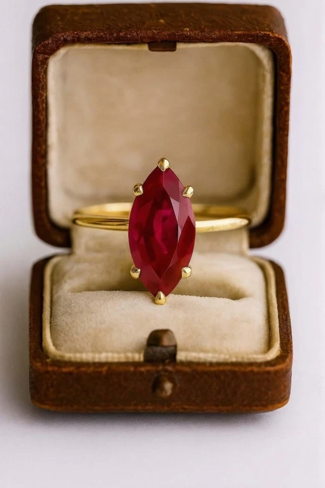 1 CT Labo Synthétique Rubis Fiançailles Bague 14k or Jaune Solitaire Femme Bague - Photo 4/4