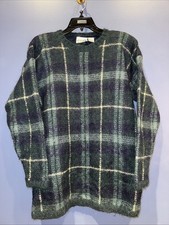 Women Large Mohair Blend Sweater Navy Green Plaid Vintage Paul Harris Long 80  s