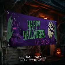 Happy Halloween Custom Vinyl Banner Personalized Haunted House Party Backdrop