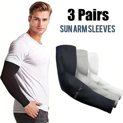 3 Pairs Cooling Arm Sleeves Cover UV Sun Protection Sports Outdoor For Men Women
