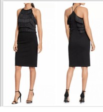Halston Heritage Black Fringe Sleeveless Slip Cocktain Dress Size 10 NWOT