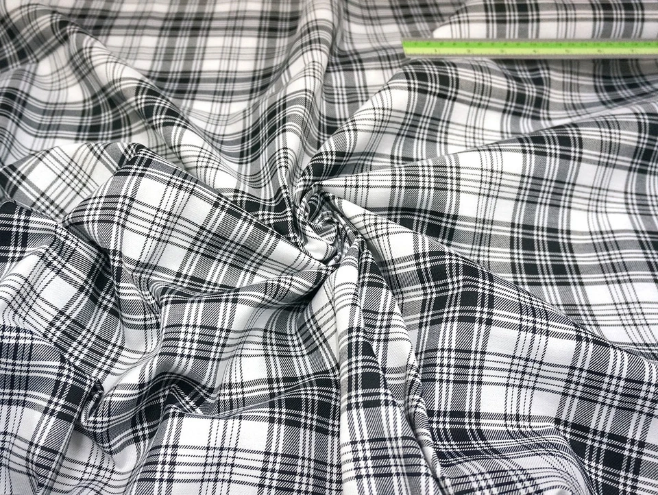 White & Black Check Plaid Tartan Cotton FABRIC 44"W Drape Kilt Tablecloth Dress - Image 3 of 4