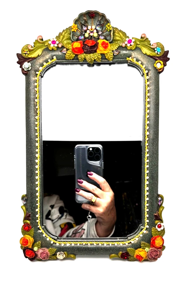 Lovely Mirror By Michal Negrin Wonderful Work Of Colorful Flowers And Crystals. - Image 2 of 4