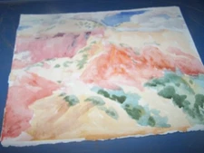 Original Watercolor By Peg Humphreys, Distant Mountain Range 14"x11"