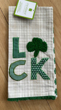 Storehouse Kitchen Towels St. Patrick  s Day Embroidered Shamrock Set Of 2 NWT
