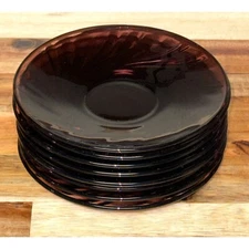 Vintage Duralex Rivage Swirl France Amethyst Saucers 8 Piece Set