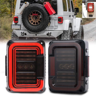 2x Unique''C'' Shaped Design LED Tail Lights Smoked Len For Jeep Wrangler JK 07-18