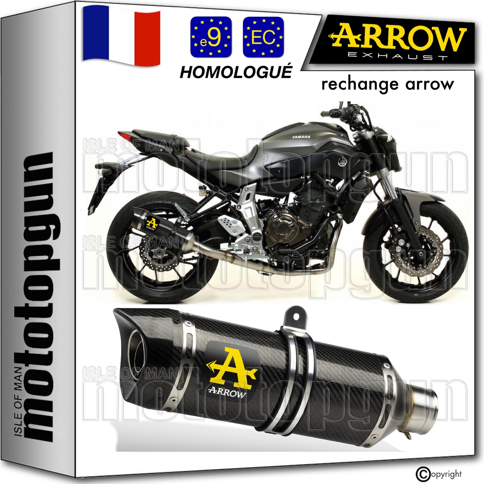 Pot echappement Arrow Thunder carbone pour Yamaha MT-07 millesime 2019