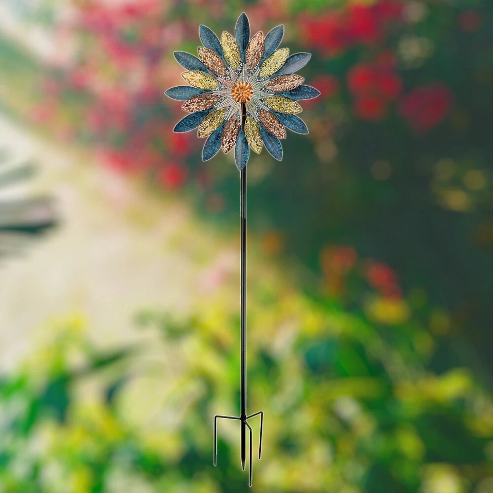 L@@K 美丽铜和青铜叶风旋转器 - 24 Dia X 84 H & Stake — 第 2/4 张图片