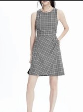 Banana Republic Gray Black Wool Blend Plaid A Line Wrap Skirt Sheath Dress Sz 4