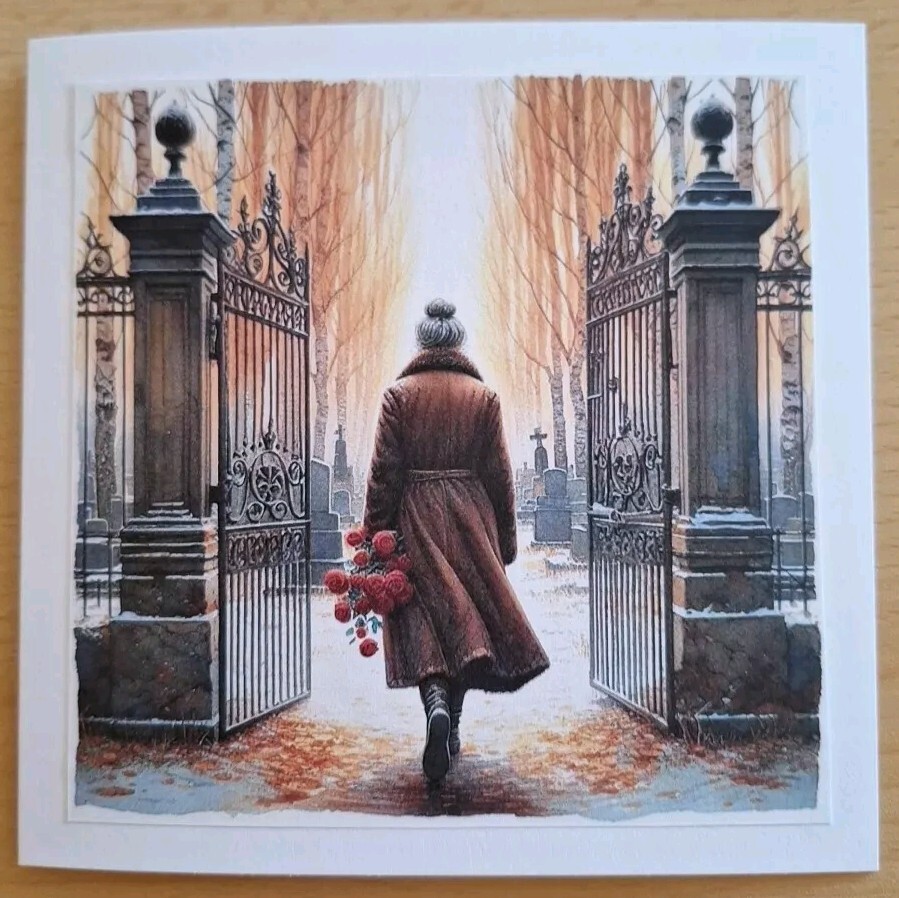 3D-Grusskarte °Gang zum Friedhof° Beerdigung Letzter Gruss Trauerkarte Trauer