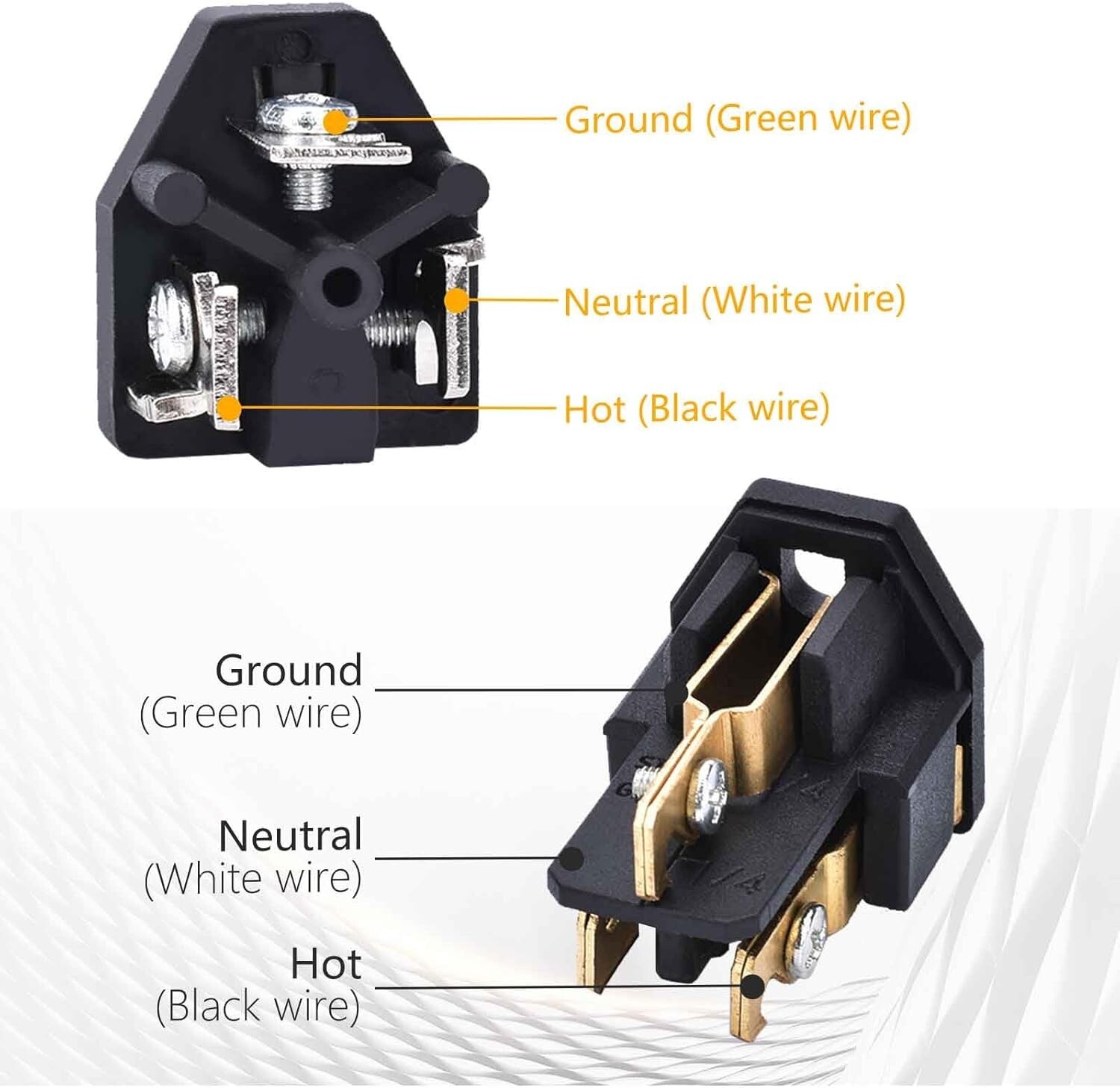 Quality Black Male & Female Connector Set for 15A Extension Cords - 5 Piece Pack