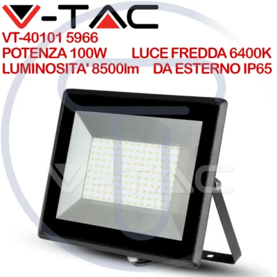 TANCREDI SRL V-TAC VT-40101 Faro LED SMD 100W E-Series Colore Nero luce fredda esterno promo