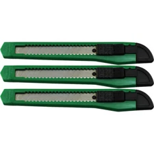 3 Green Utility Knife Box Cutters Heavy Duty Industrial Strength