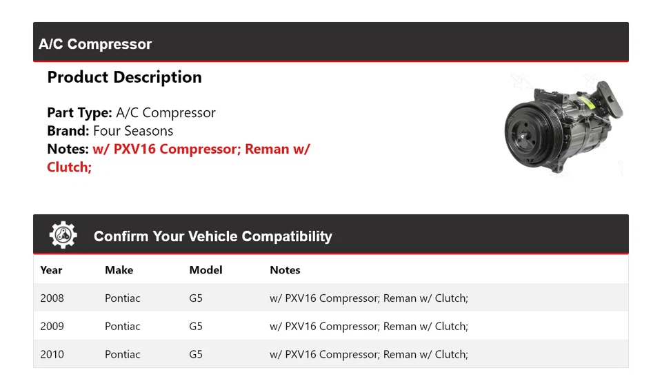 For 2008-2010 Pontiac G5 A/C Compressor 4 Seasons 2009 - Image 2 of 4