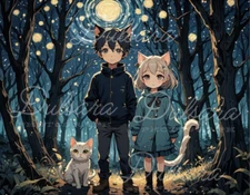 Cute Cat Couple AI Art  Anime Style Digital Wallpaper for Desktop Picture Photo