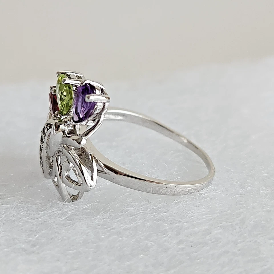 Anillo de plata de ley con múltiples piedras preciosas - amatista, granate y topacio azul talla 8,5 Foto 4 de 4