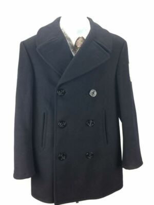 Vintage Mens US Navy Kersey Dark Blue Peacoat Sz. 36R 100% Wool