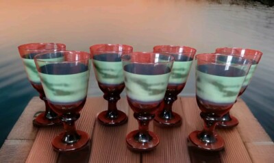 LIBBEY GLASS NOVA GREEN GOBLETS  7''H  15 fl oz Set of 7