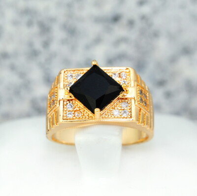 Damen, Herren charismatische Ring Edelstein Black Onix vergoldete Gold K18/750er