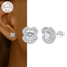 KUNSIR 925 Sterling Silver AAA CZ Sweetheart Stud Earrings Women Jewelry Gifts