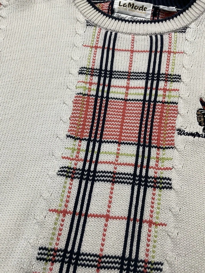 Suéter De Colección Wampatuck CC Talla M Tejido con Cable a Cuadros Cantón MA Golf Dinero Antiguo Años 90 Foto 3 de 4