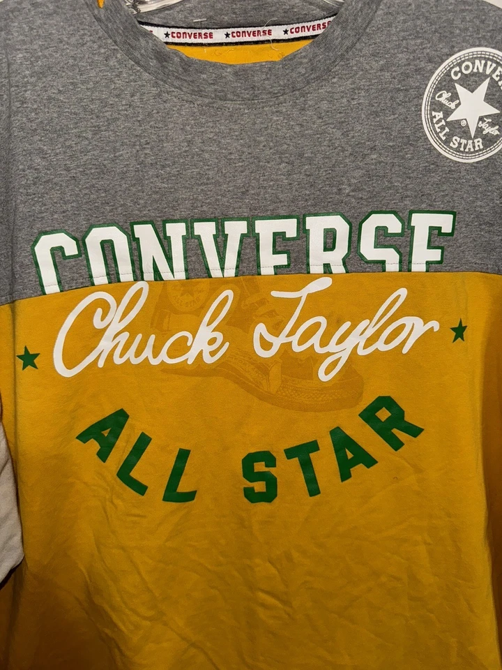 Combo Camiseta y Pantalones Converse Gris/Verde Hombres 3XL Spellout Hip Hop Raro Foto 2 de 4