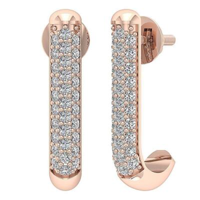 14K Rose Gold Huggies Earrings Natural Diamond SI1 G 0.70 Ct Pave Set 4.90 mm
