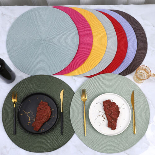 1-4Pcs Round Woven Braided Placemats Dining Kitchen Table Mats Washable Non-Slip - Foto 1 di 40