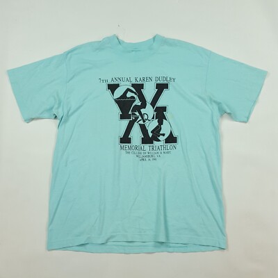 Vintage 90s Triathlon Running Run Race Men's Size XL USA Made Blue T Shirt 