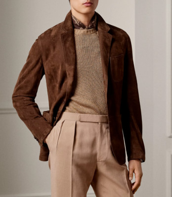Brown Leather Blazer Men Pure Suede Coat Jacket 2 Button Size S M L XL XXL 3XL