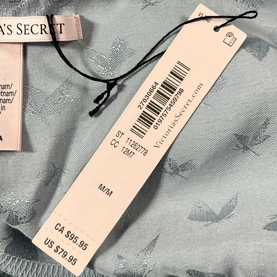 Victoria Secret Halter Romper Medium Blue Satin Butterfly Flutter Tie Back NWT - Image 4 of 4